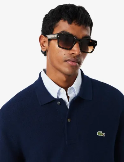Lacoste Mens Classic Fit Long Sleeve Knitted Polo | Midnight Blue