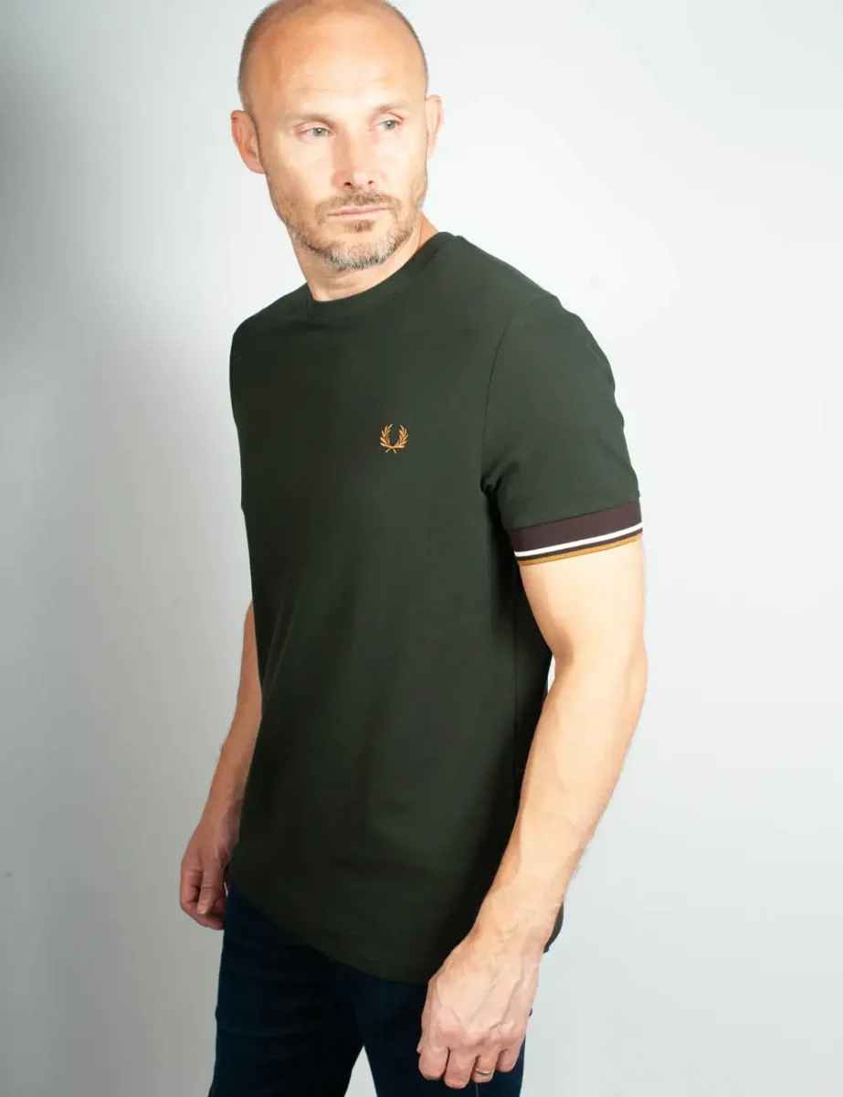Picture of Fred Perry Mens Twin Tipped Cuff T-Shirt | Night Green
