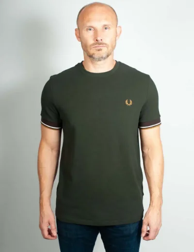 Picture of Fred Perry Mens Twin Tipped Cuff T-Shirt | Night Green