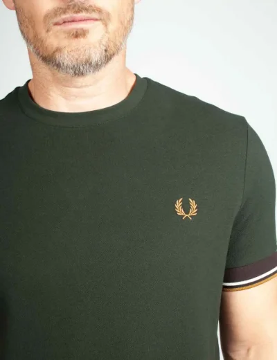 Picture of Fred Perry Mens Twin Tipped Cuff T-Shirt | Night Green