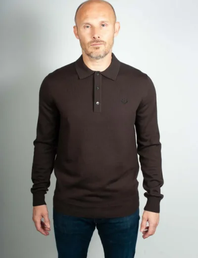 Fred Perry Long Sleeve Knitted Polo Shirt | Rich Brown