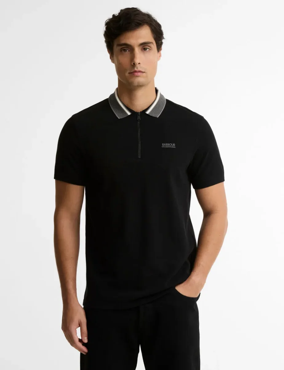 Picture of Barbour International Mens Newport Tipped Polo Shirt | Black