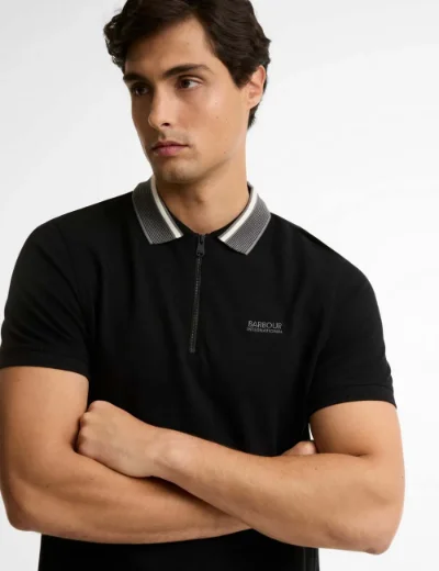 Picture of Barbour International Mens Newport Tipped Polo Shirt | Black