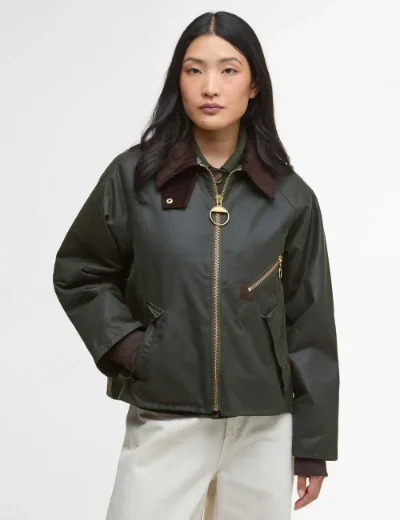 Barbour Womens Arlene Waxed Jacket | Fern / Ancient Tartan