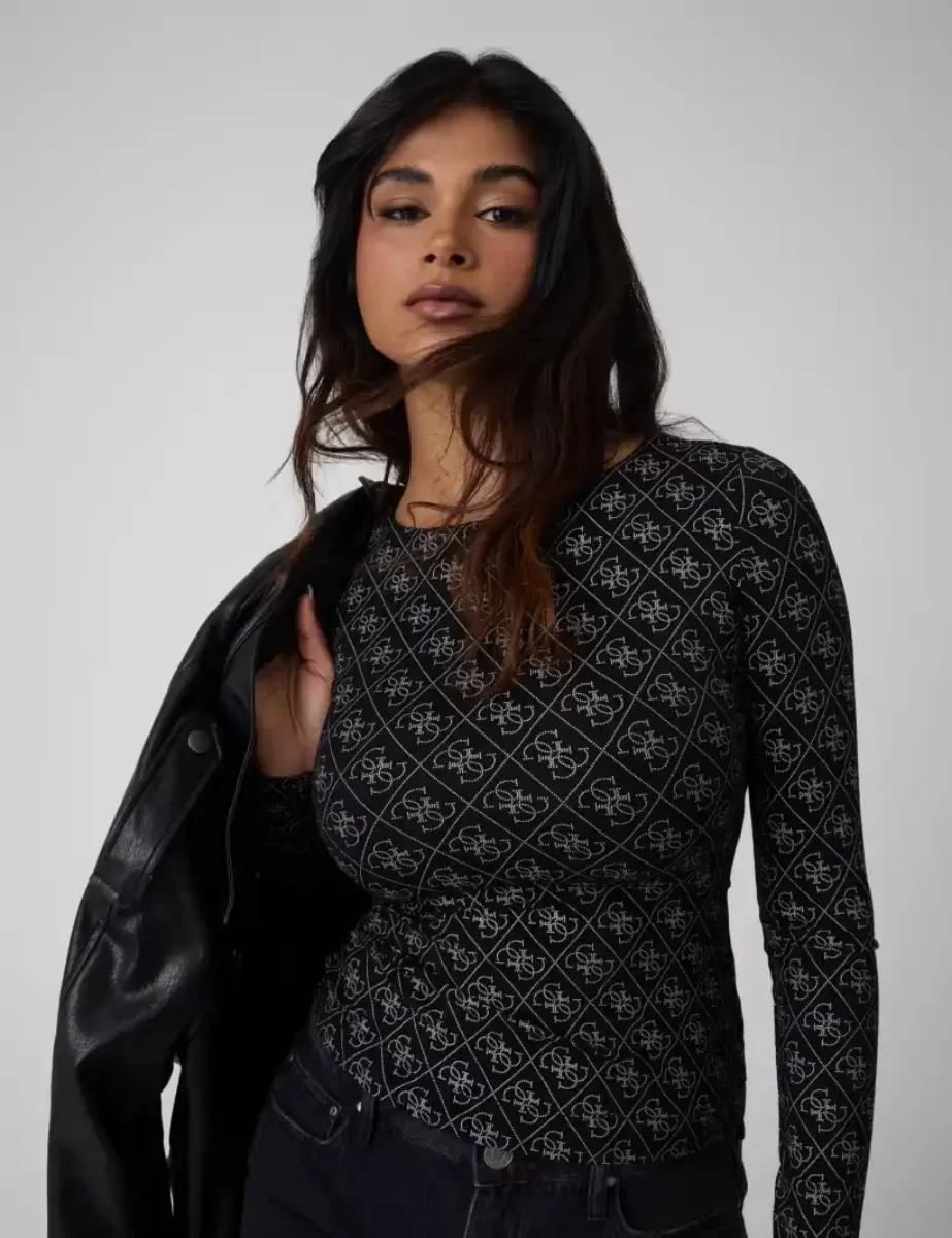 Guess 4G Logo Printed Top | Black