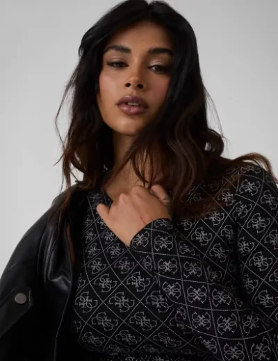 Guess 4G Logo Printed Top | Black