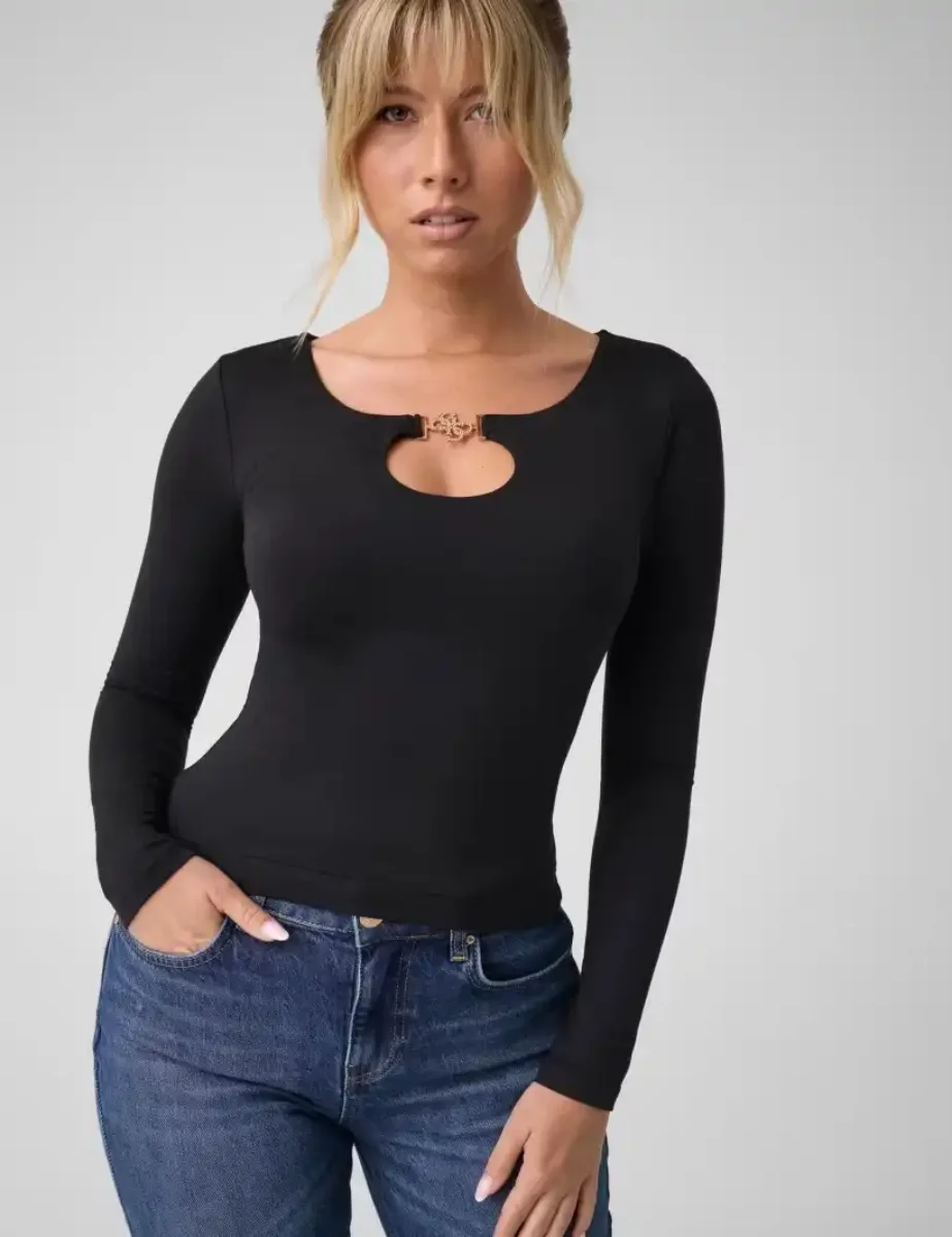 Guess Womens Long Sleeve 4G Jewel Top / Black