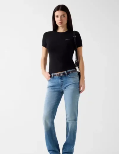 Guess Womens Rhinestones Logo T-Shirt / Black
