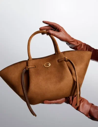 Guess Womens Allegra Faux Suede Handbag | Tan