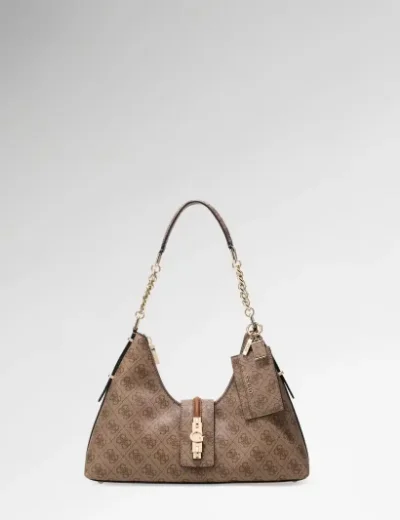 Guess Womens Yvonne Logo Hobo Bag | Brown Multi