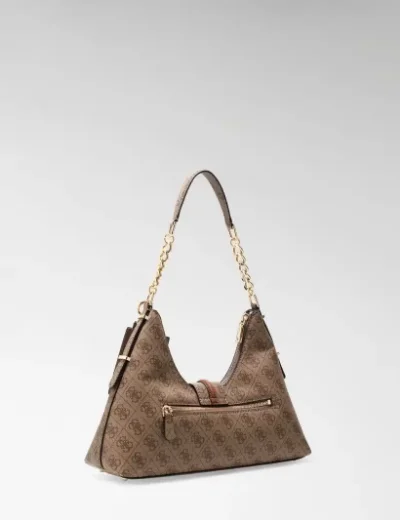 Guess Womens Yvonne Logo Hobo Bag | Brown Multi