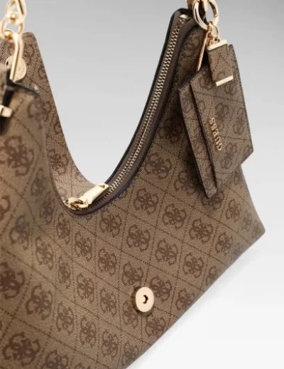 Guess Womens Yvonne Logo Hobo Bag | Brown Multi