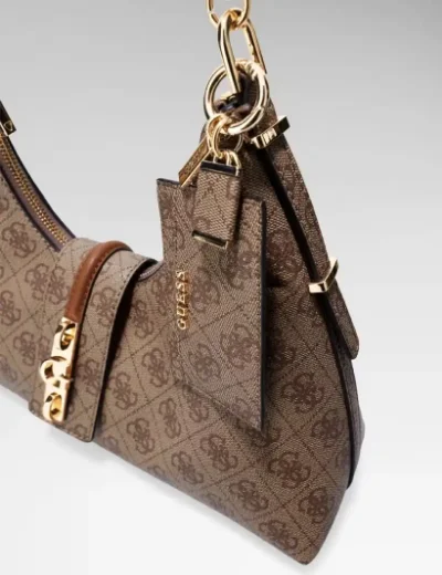 Guess Womens Yvonne Logo Hobo Bag | Brown Multi