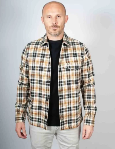 Fred Perry Mens Textured Check Overshirt | Ecru
