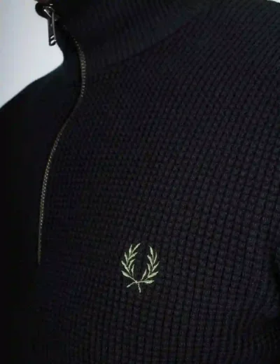 Fred Perry Mens Waffle Stitch Half Zip Jumper | Black