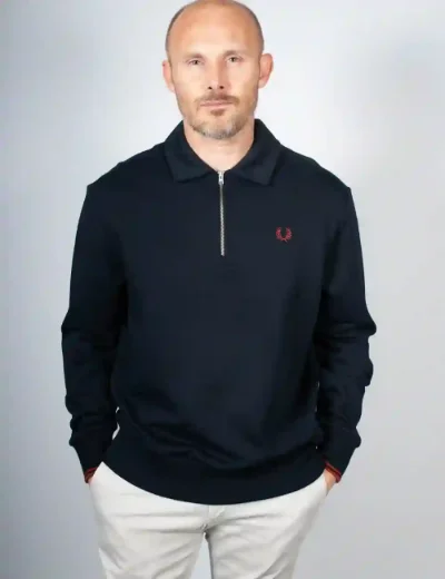 Fred Perry Mens Half Zip Collared Sweatshirt | Navy