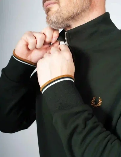 Fred Perry Mens Half Zip Sweatshirt | Night Green