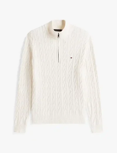 Tommy Hilfiger Cable Knit Quarter-Zip Jumper | Ivory Petal