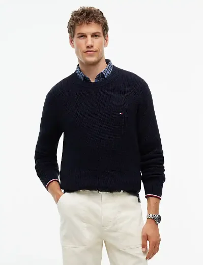 Tommy Hilfiger Tipped Cuff Crew Neck Jumper | Navy Blue