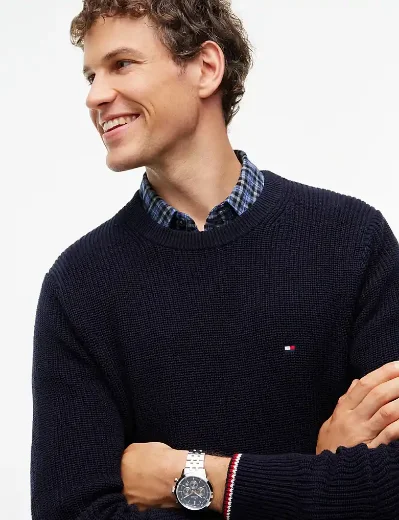 Tommy Hilfiger Tipped Cuff Crew Neck Jumper | Navy Blue