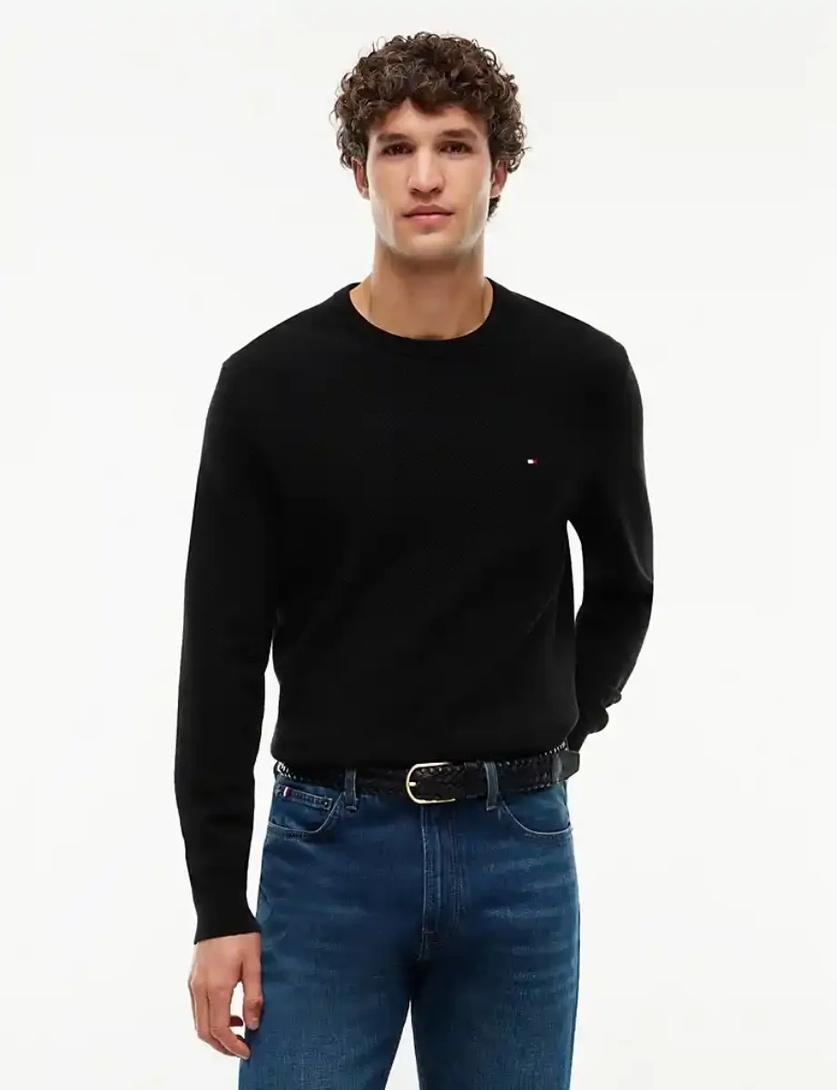 Tommy Hilfiger Flag Embroidery Crew Neck Jumper | Black