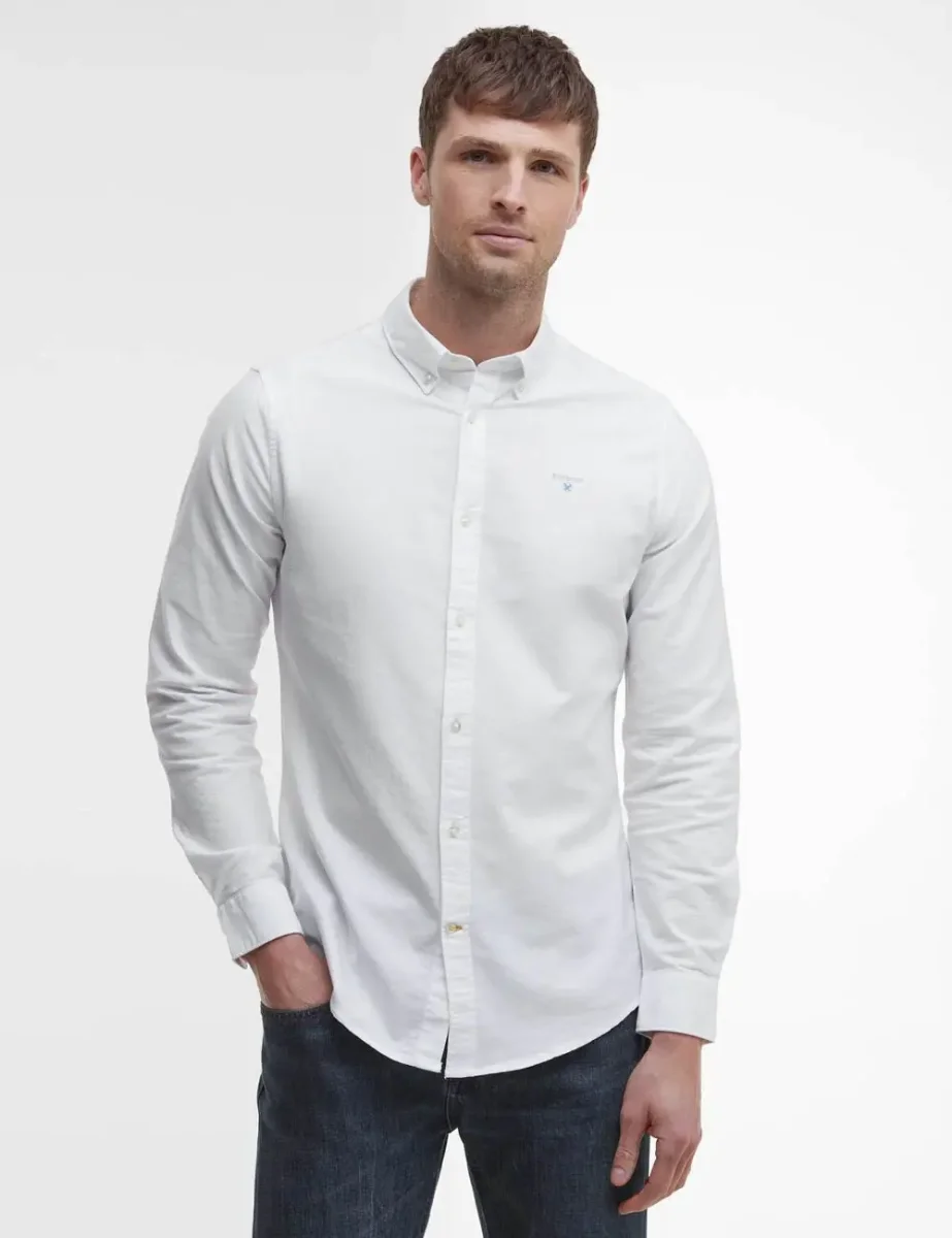 Babrour Mens Oxford Long Sleeve Shirt | White
