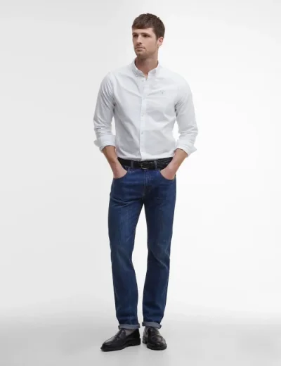Babrour Mens Oxford Long Sleeve Shirt | White