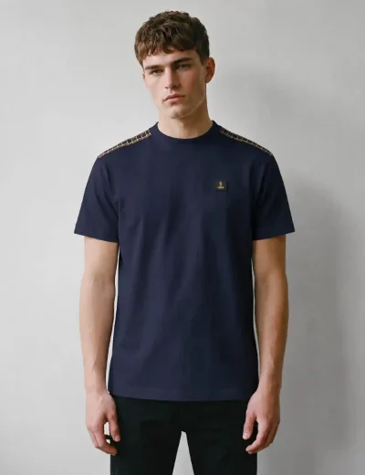 LUKE Firth Check Shoulder T-shirt | Dark Navy