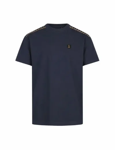LUKE Firth Check Shoulder T-shirt | Dark Navy