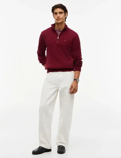 Tommy Hilfiger Cable Knit Quarter-Zip Jumper | Burgundy