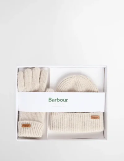 Barbour Pendle Blair Beanie and Glove Gift Set | Cream/Eggshell