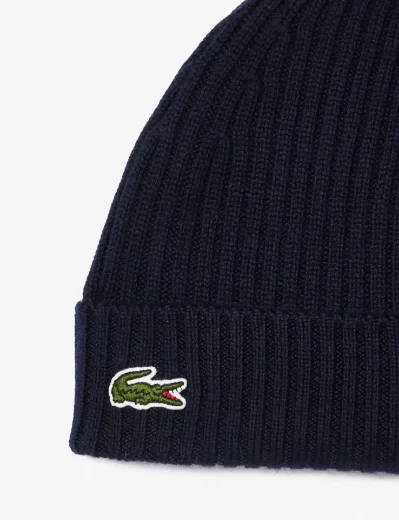 Lacoste Mens Rib Knit Wool Beanie | Navy