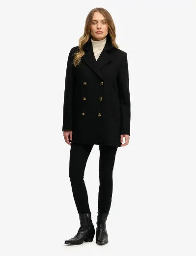 Superdry Womens Double Breasted Pea Coat | Black