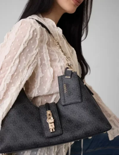 Guess Yvonne Logo Hobo Bag | Coal