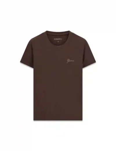 Guess Womens Rhinestones Logo T-Shirt / Brown