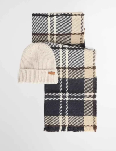 Barbour Women's Pendle Beanie & Blair Scarf Gift Set | Light Birchwood