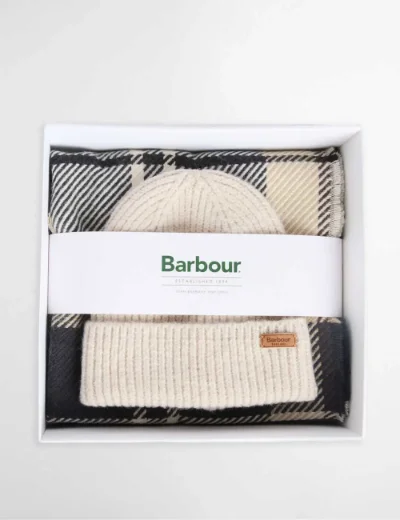 Barbour Women's Pendle Beanie & Blair Scarf Gift Set | Light Birchwood