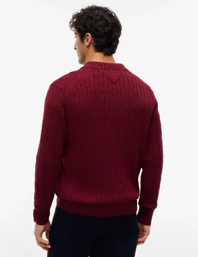 Tommy Hilfiger Cable Knit Polo Jumper | Burgundy