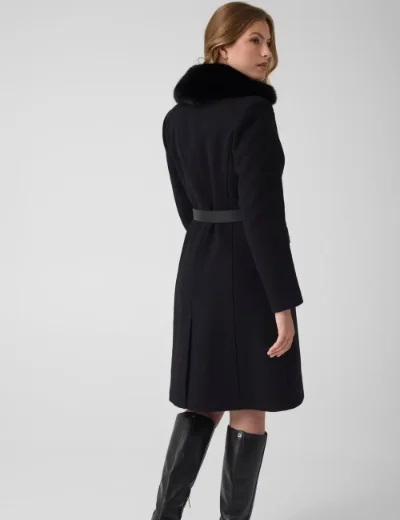 Guess Womens Wool-Blend Belted Coat | Black