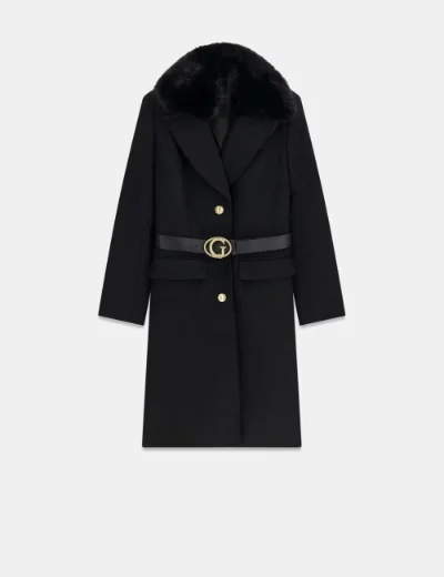 Guess Womens Wool-Blend Belted Coat | Black