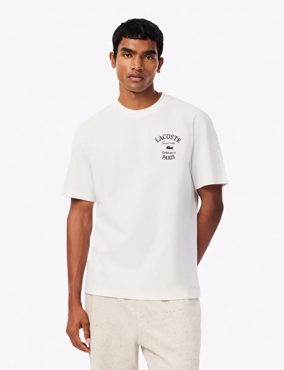Lacoste Mens Embroidered Paris Logo T-Shirt | Cream