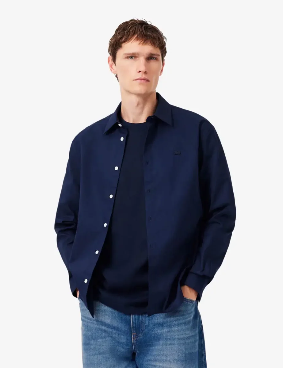 Lacoste Mens Textured Cotton Shirt | Midnight Blue