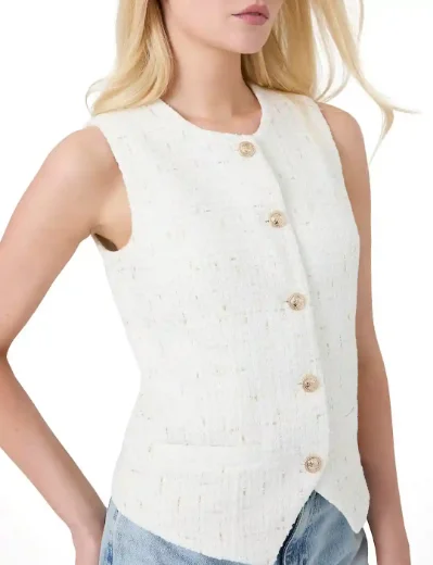Guess Womens Jole Tweed Waistcoat | Off White